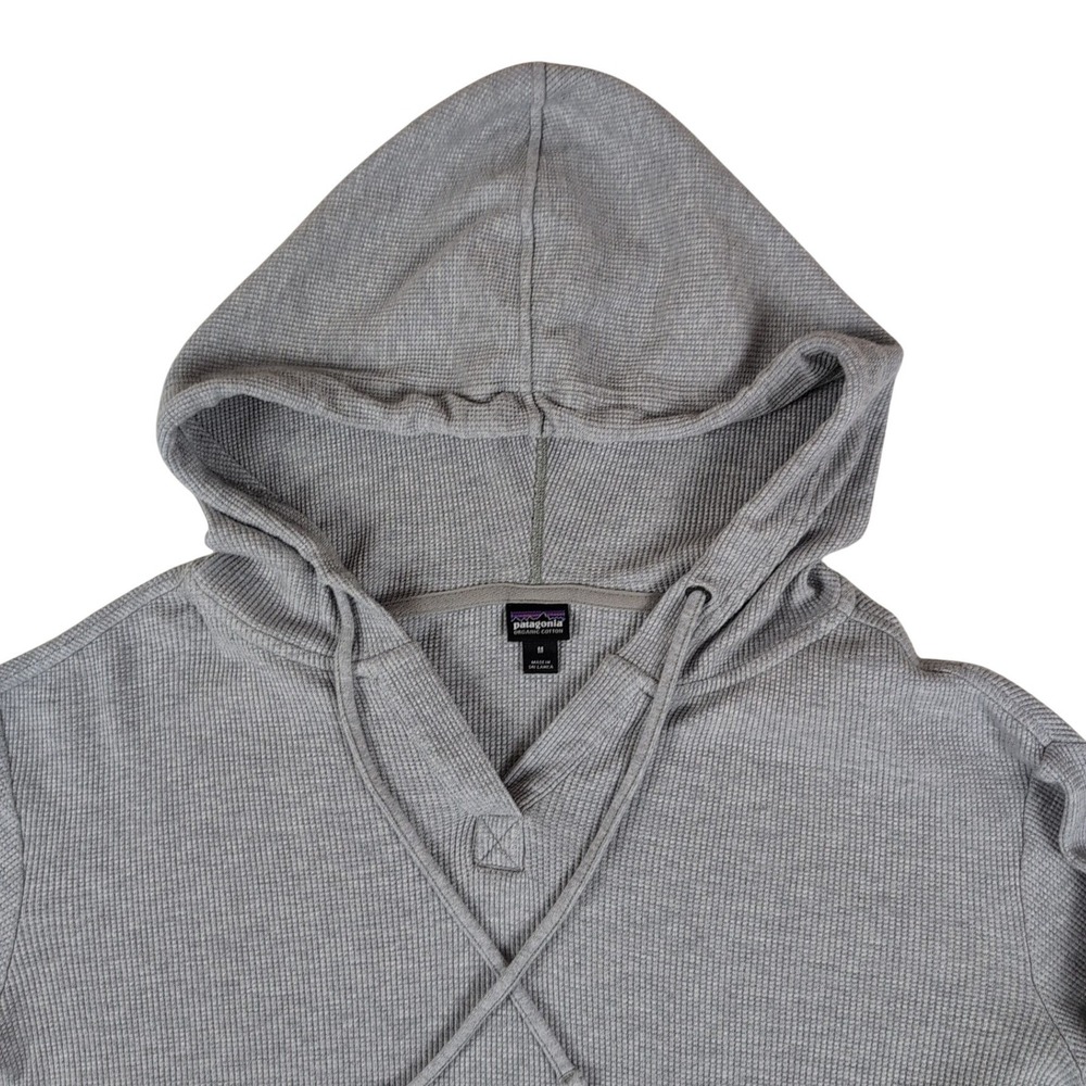 Patagonia Womens Medium Gray Hooded Waffle Tunic Thermal Pullover Sweatshirt